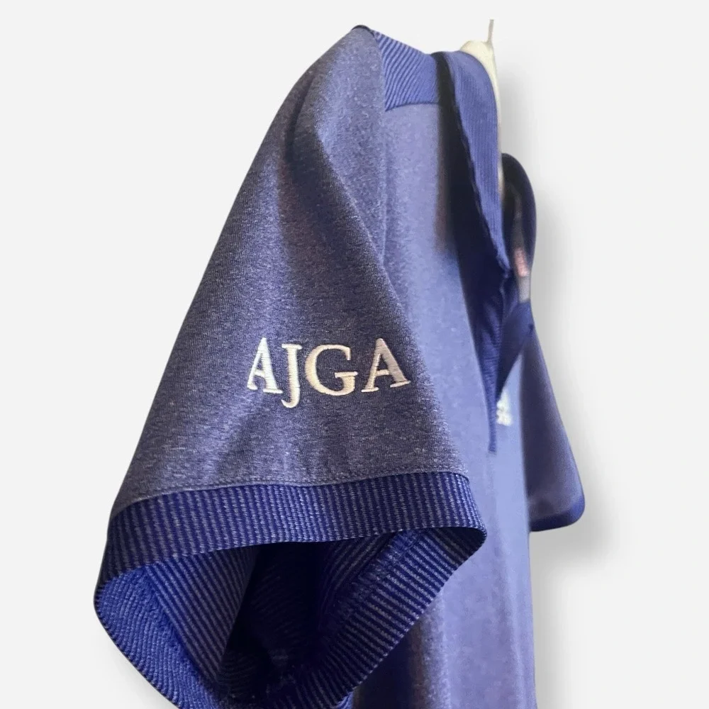 Adidas Mens Polo Shirt Large Blue Golf Polo AJGA‎ Logo Furman Short Sleeve